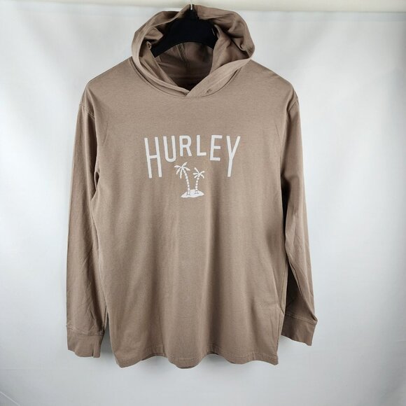 Hurley Hoodie Mens Medium Bark Tan Palm Logo L/S Hooded Tee NWT - Picture 1 of 8